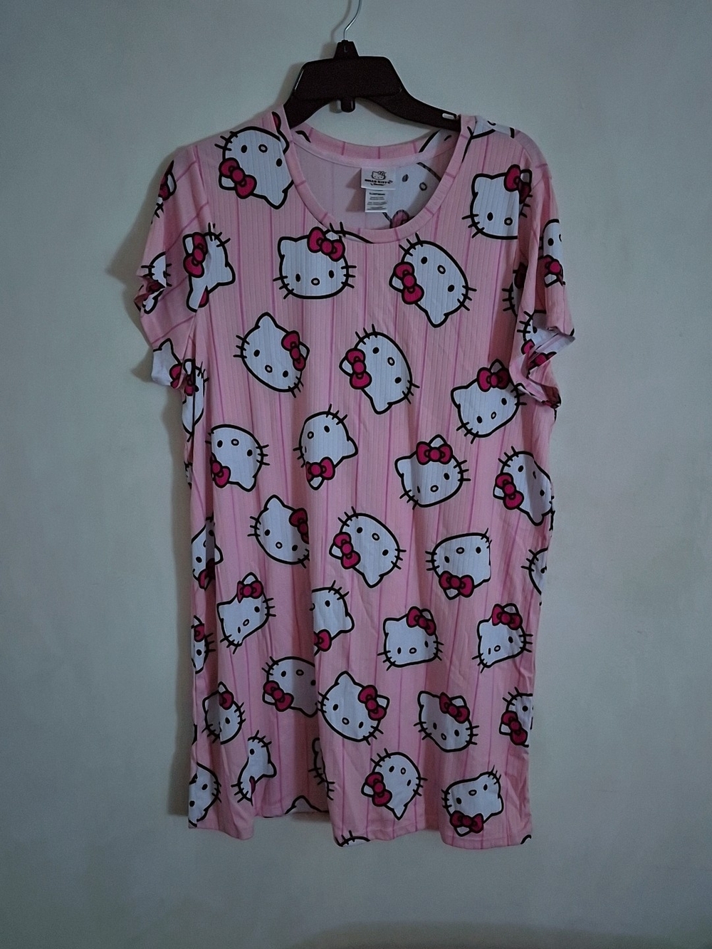 Sanrio Hello Kitty Pink White Ribbed Sleep Top